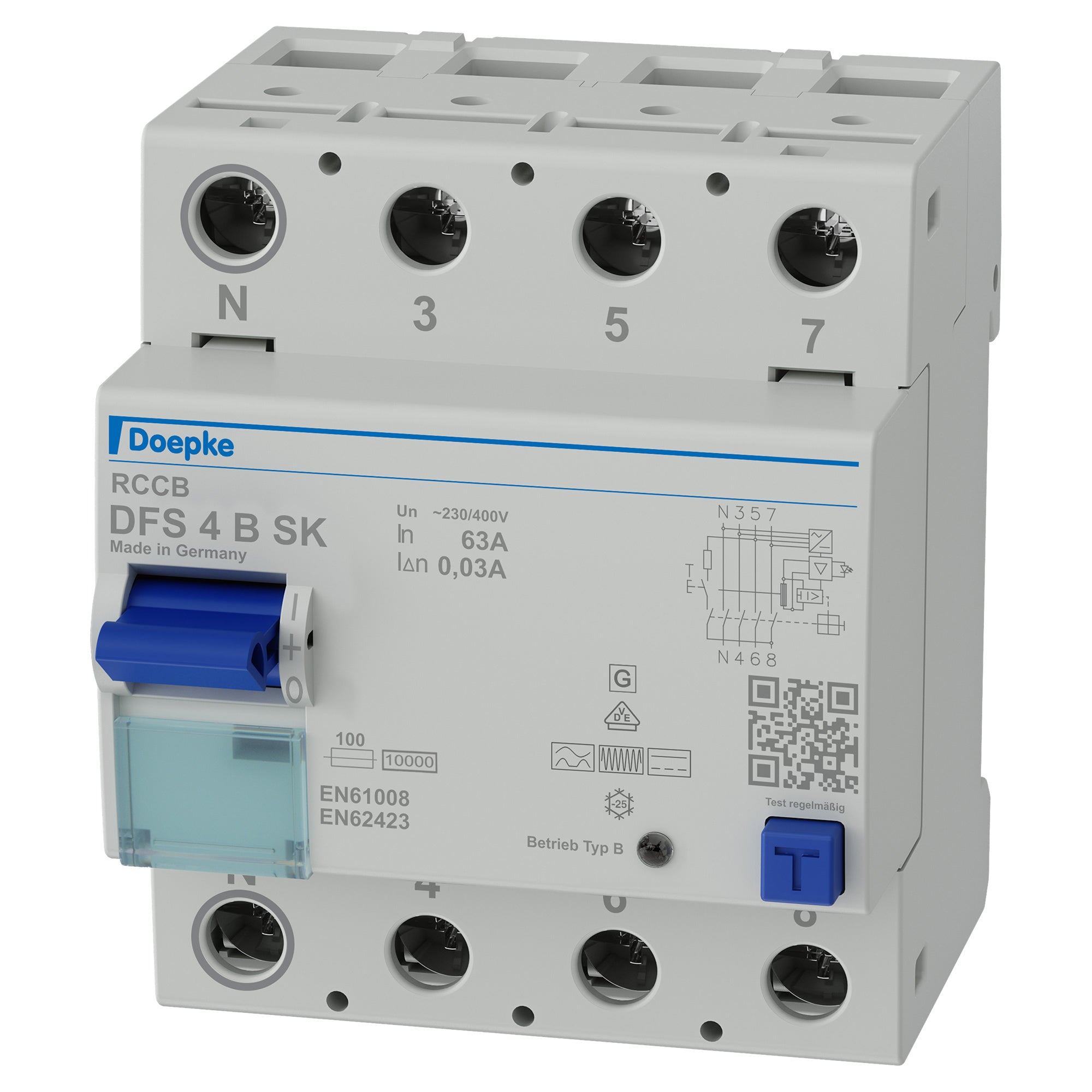 Doepke Doepke FI-Schutzschalter 4p, 63 A, 0.03 A, Typ B SK, N-li Doepke Doepke FI-Schutzschalter 4p, 63 A, 0.03 A, Typ B SK, N-li